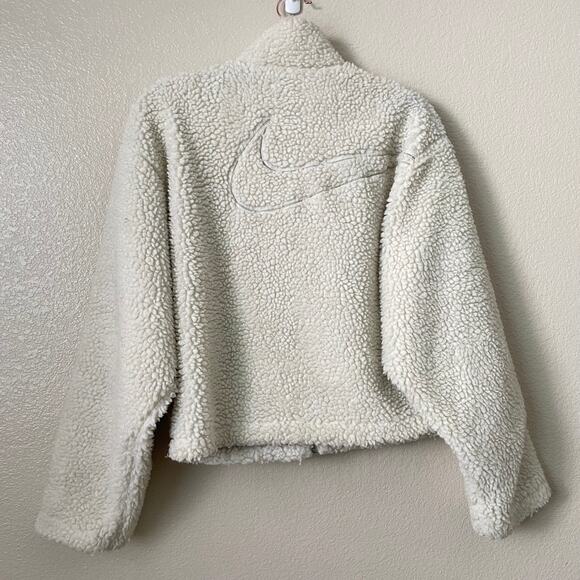 Nike Jacket Womens Small White Logo Sherpa Fleece Stand Collar Stay Warm CU66396 - Picture 10 of 13